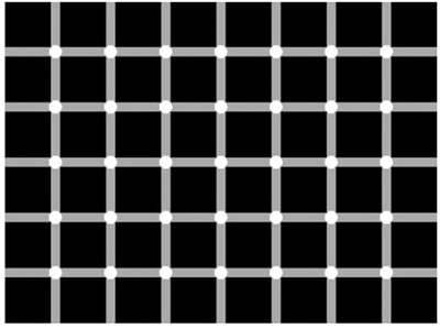 Optical illusion of squares with circles in middle